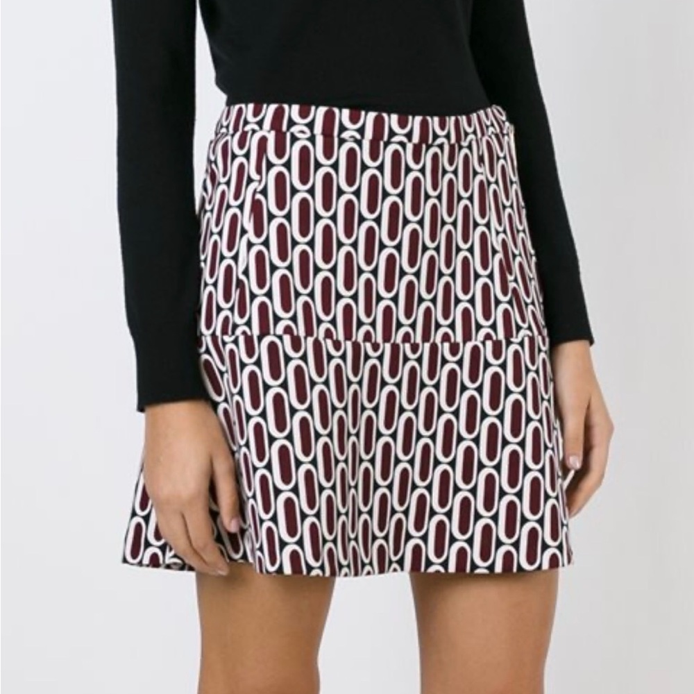 Michael Kors Burgandy/Black Geo Print A-Line Skirt
